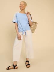 White Stuff Blue 100% Cotton Sara Tie Hem Top - Image 1 of 5