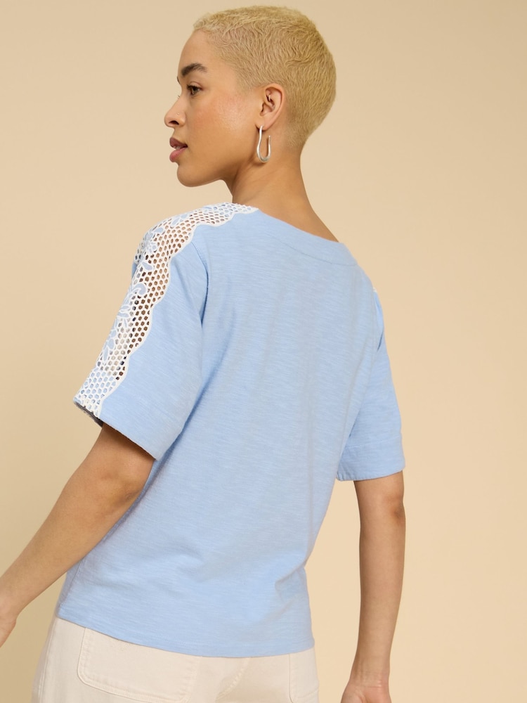 White Stuff Blue 100% Cotton Sara Tie Hem Top - Image 2 of 5