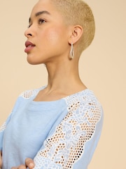 White Stuff Blue 100% Cotton Sara Tie Hem Top - Image 3 of 5