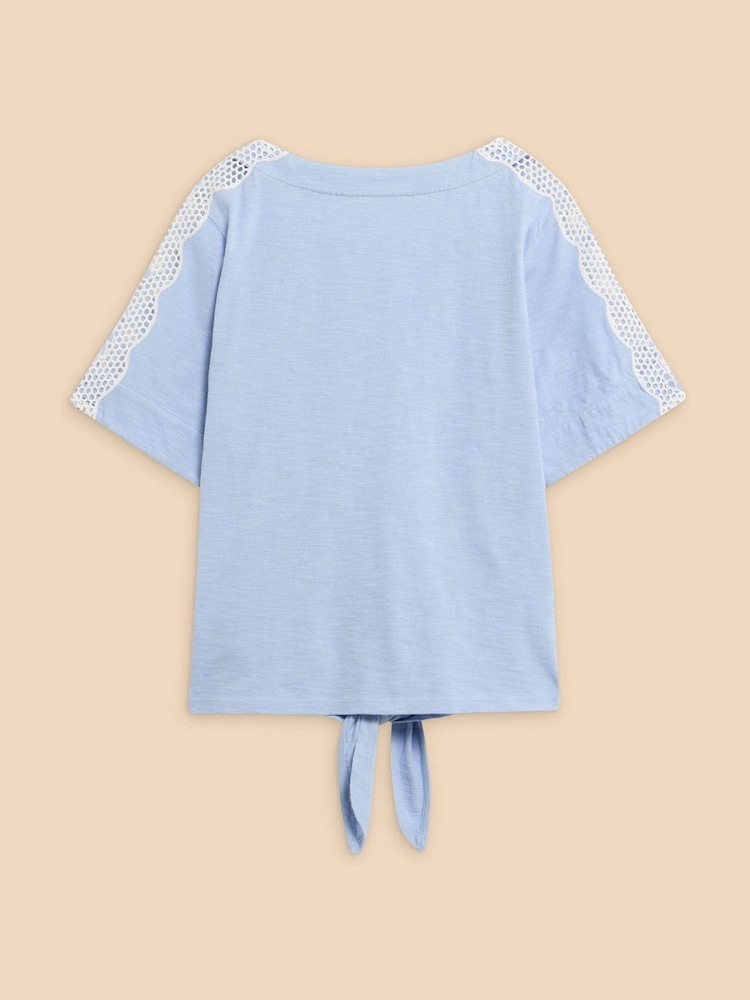 White Stuff Blue 100% Cotton Sara Tie Hem Top - Image 5 of 5