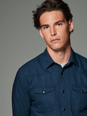 Navy Blue Twin Pocket Textured Western Long Sleeve 100% Cotton Shirt - Image 1 of 7