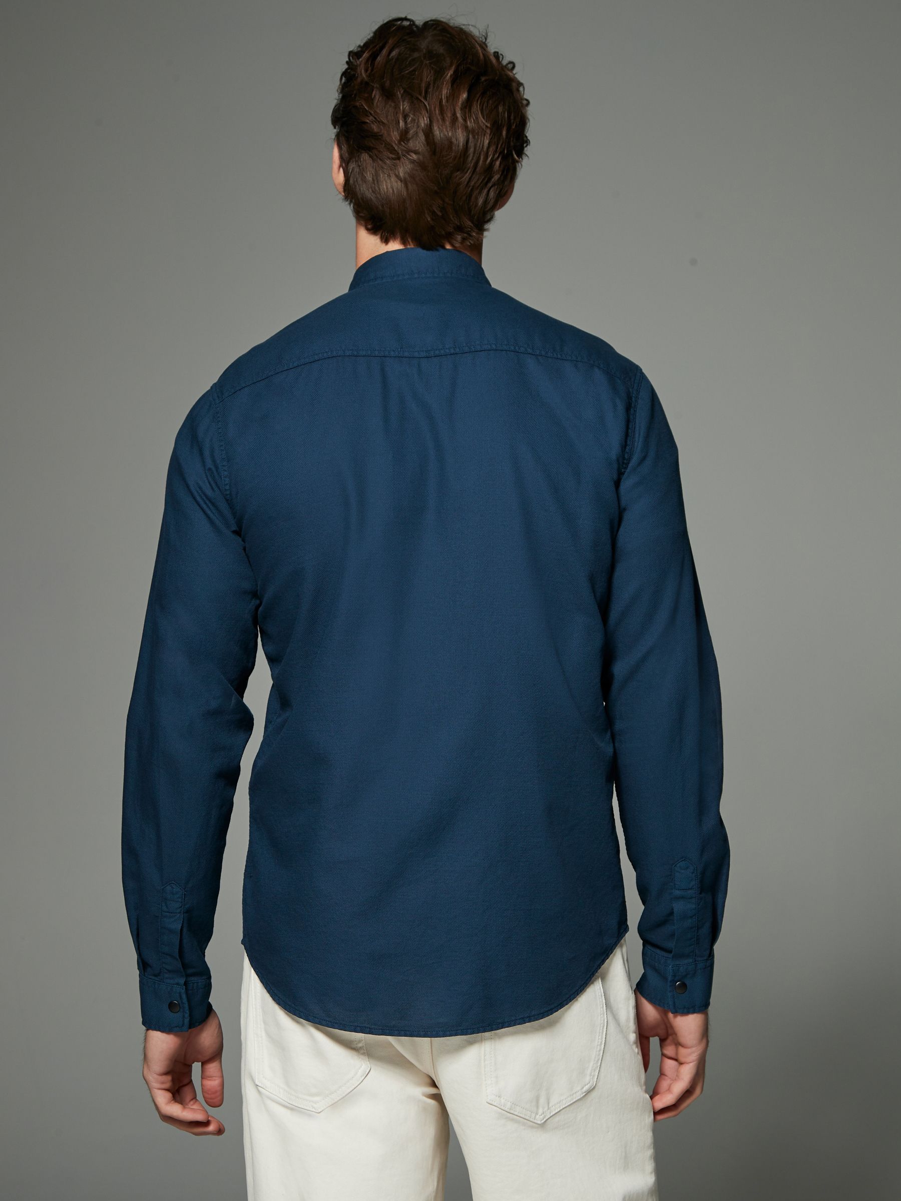 Buy Navy Blue Twin Pocket Textured Western Long Sleeve 100