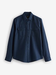 Navy Blue Twin Pocket Textured Western Long Sleeve 100% Cotton Shirt - Image 5 of 7