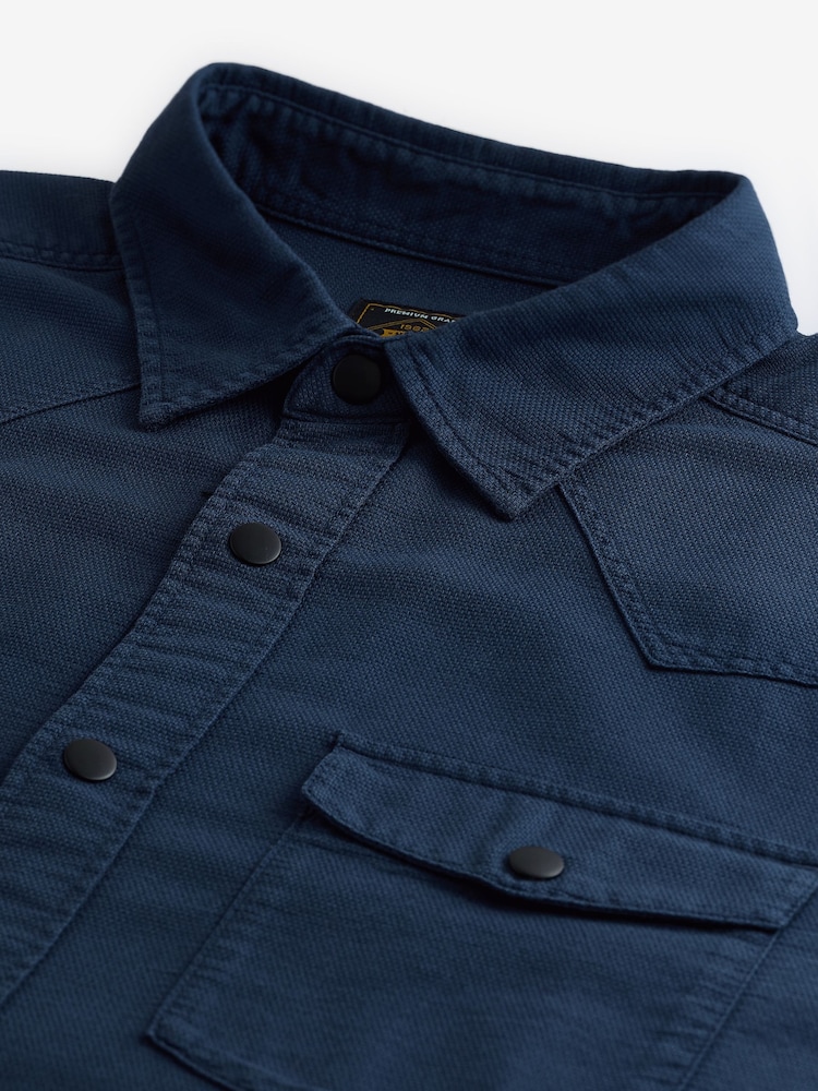 Navy Blue Twin Pocket Textured Western Long Sleeve 100% Cotton Shirt - Image 7 of 7