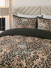 Black/Brown 200 Thread Count 100% Cotton Leopard Print Duvet Cover and Pillowcase Set - Image 2 of 5