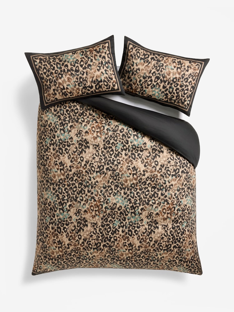 Black/Brown 200 Thread Count 100% Cotton Leopard Print Duvet Cover and Pillowcase Set - Image 5 of 5