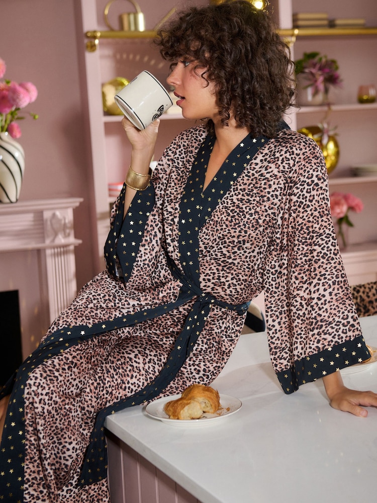 Rockett St George Leopard Print Woven Wrap Robe - Image 1 of 8