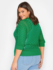 Yours Curve Green Pointelle Tie Shrug Cardigan - Image 2 of 4