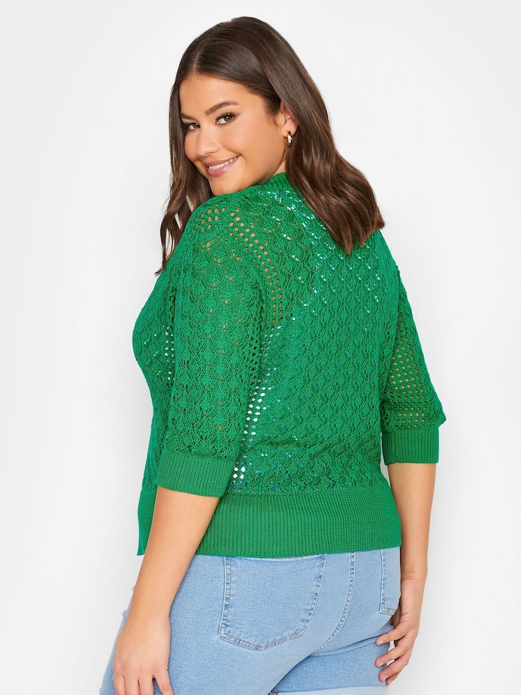 Yours Curve Green Pointelle Tie Shrug Cardigan - Image 2 of 4