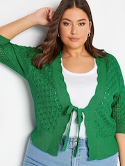 Yours Curve Green Pointelle Tie Shrug Cardigan - Image 4 of 4