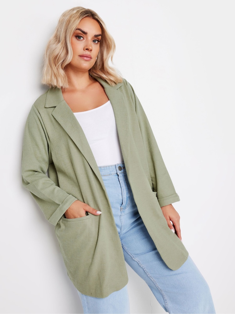 Yours Curve Green Textured Blazer - Image 1 of 5