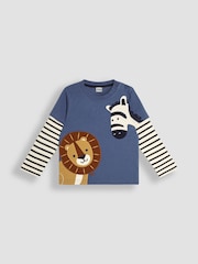 JoJo Maman Bébé Denim Lion and Zebra Appliqué Top - Image 1 of 3
