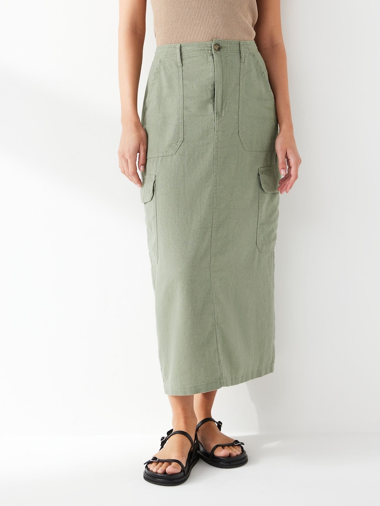 ONLY Green Linen Blend Utility Midi Skirt - Image 1 of 5