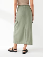 ONLY Green Linen Blend Utility Midi Skirt - Image 2 of 5