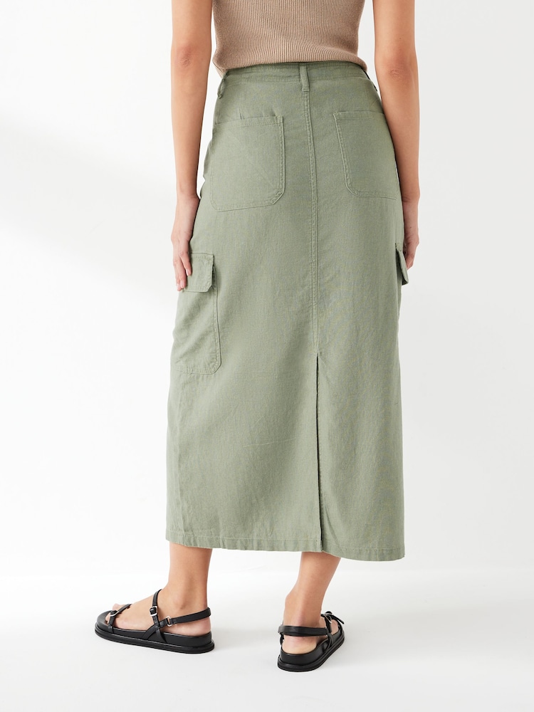 ONLY Green Linen Blend Utility Midi Skirt - Image 2 of 5
