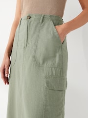 ONLY Green Linen Blend Utility Midi Skirt - Image 3 of 5