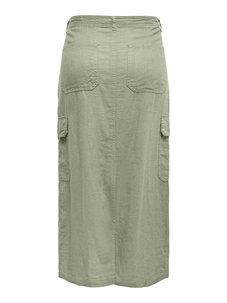 ONLY Green Linen Blend Utility Midi Skirt - Image 5 of 5