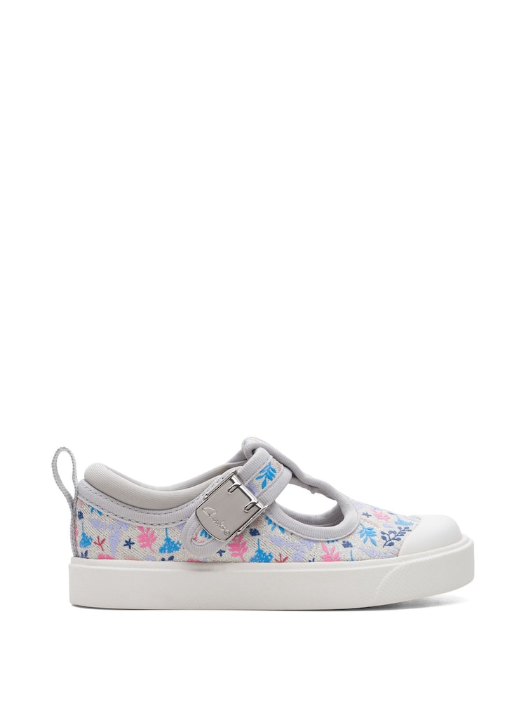 Clarks Silver Wide Fit (G) Combi City Dance T. Canvas Shoes - Image 1 of 7