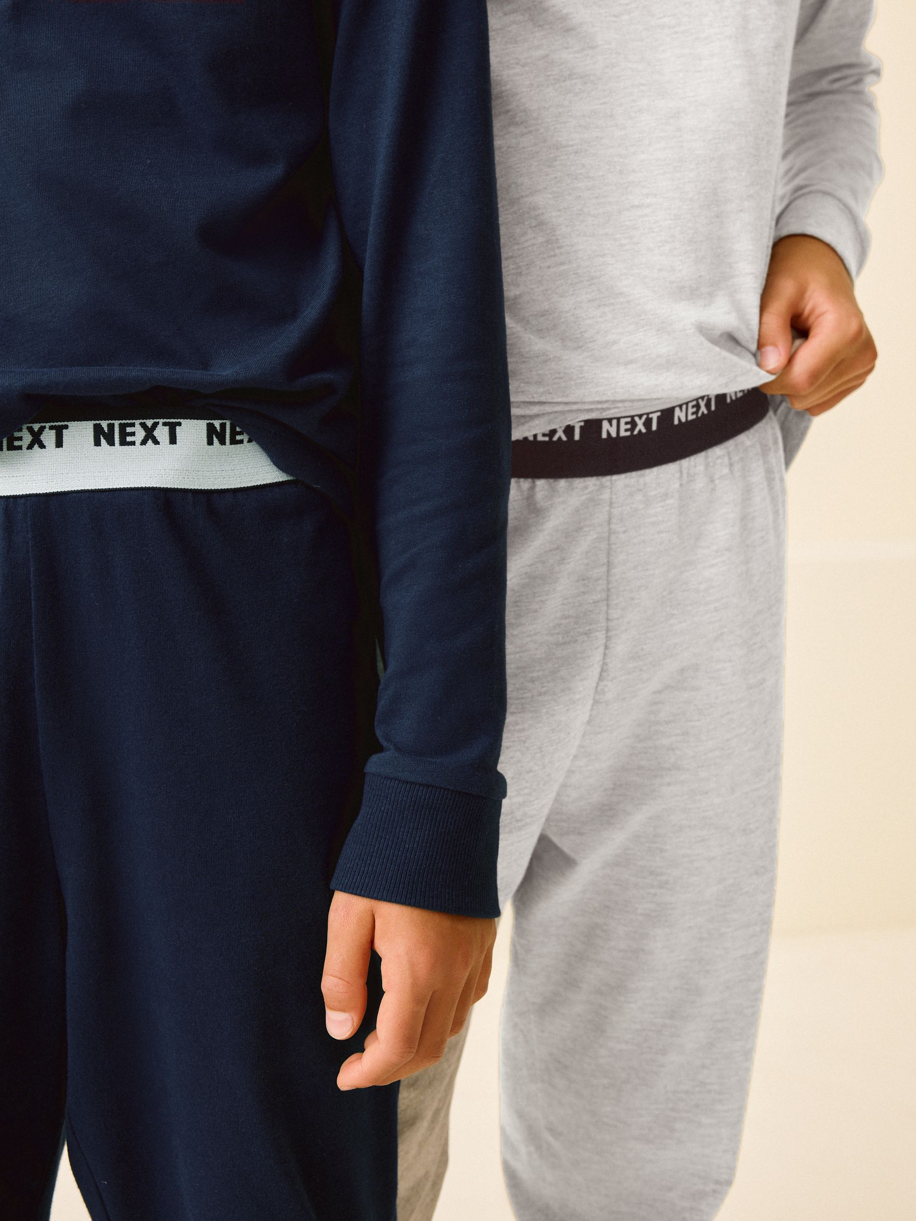 Grey & Navy Check Long Pyjamas (2-Piece Set) (2 Pack)
