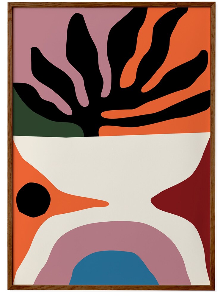 Paper Collective Orange Flora Framed Wall Art Print in Dark Oak Frame - Image 1 of 4