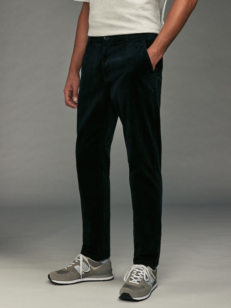 Navy Blue Slim Fit Corduroy Chino Trousers - Image 1 of 9 Navy Blue Slim Fit Corduroy Chino Trousers - Image 1 of 9