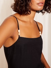 Friends Like These Black Strappy Bead Trim Midi Printed Woven Dress - Image 2 of 4