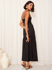 Friends Like These Black Strappy Bead Trim Midi Printed Woven Dress - Image 4 of 4