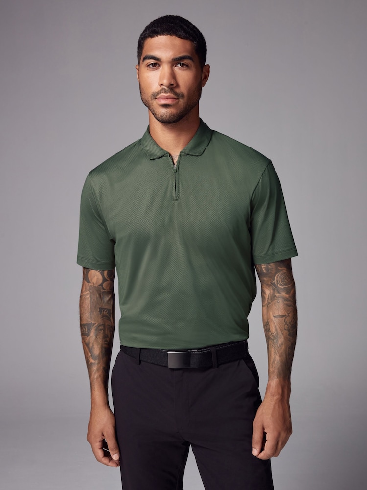 Khaki Green Active Textured Golf Polo Shirt - Image 1 of 8