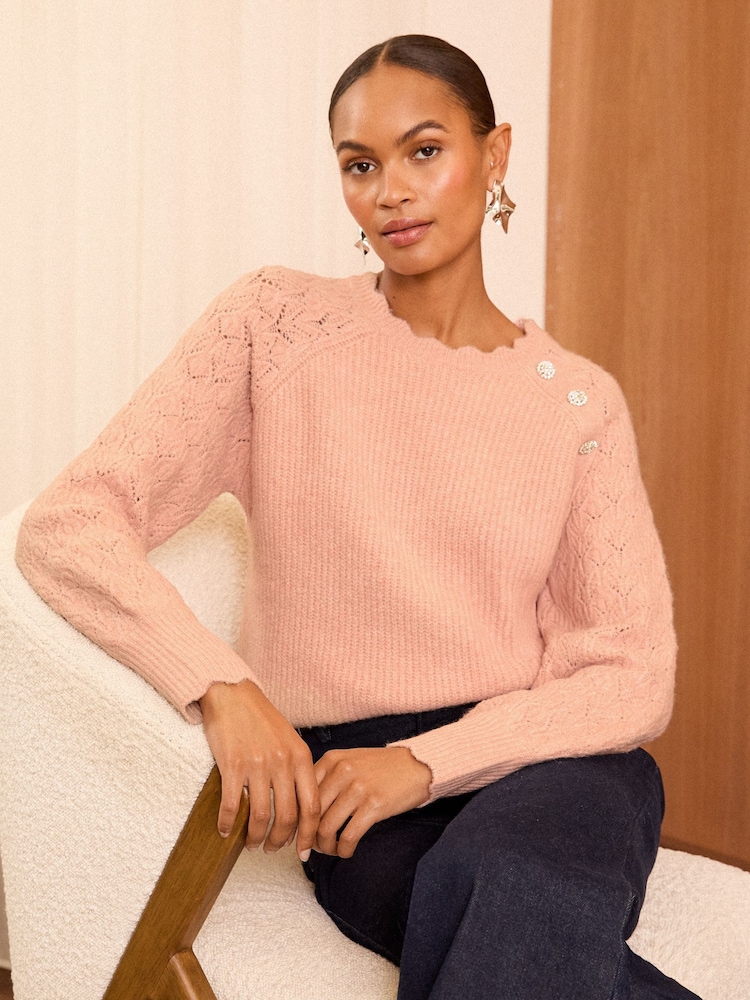 Love & Roses Blush Cosy Stitch Detail Jumper - Image 1 of 4