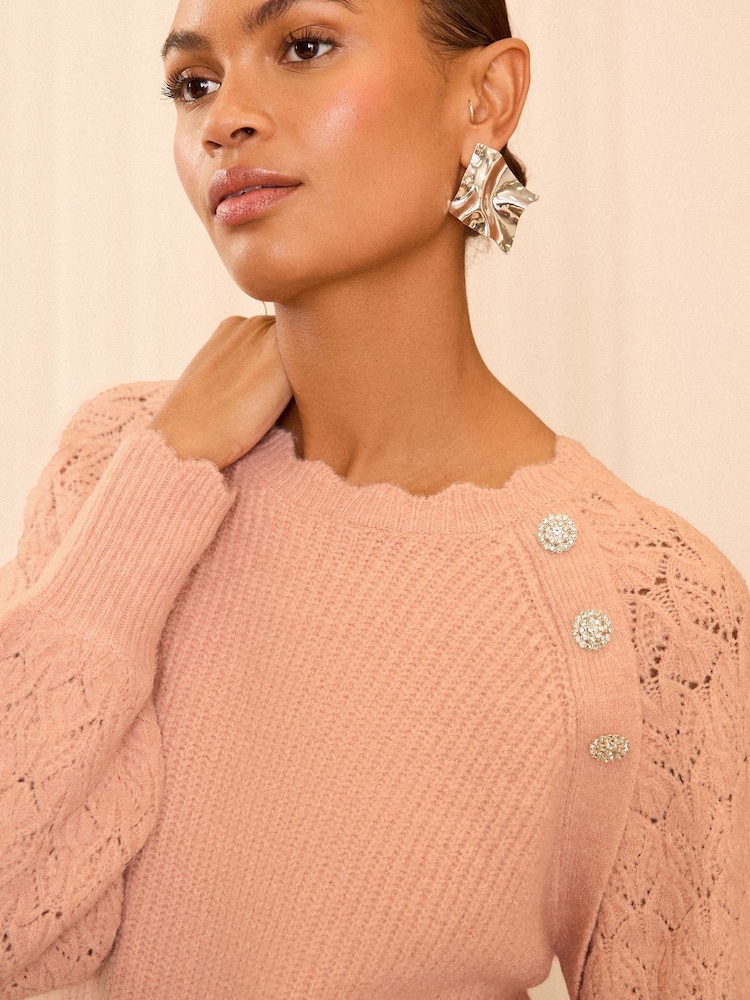 Love & Roses Blush Cosy Stitch Detail Jumper - Image 2 of 4
