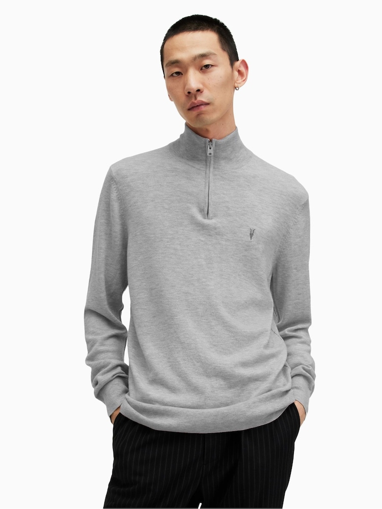 AllSaints Grey Kilburn Quarter Zip Funnel Jumper - Image 1 of 5
