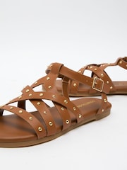 Schuh Tabby Studded Brown Sandals - Image 4 of 4