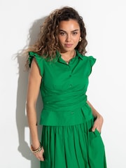 Pour Moi Shae 100% Cotton Poplin Twist галстук Frill рукав рубашки - Image 1 of 4