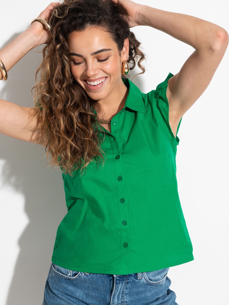Pour Moi Green Shae 100% Cotton Poplin Twist Tie Frill Sleeve Shirt - Image 2 of 4 Pour Moi Green Shae 100% Cotton Poplin Twist Tie Frill Sleeve Shirt - Image 2 of 4