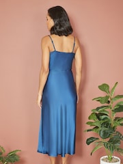 Yumi Blue Satin Cowl Neck Midi Dress - Image 3 of 4