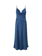 Yumi Blue Satin Cowl Neck Midi Dress - Image 4 of 4