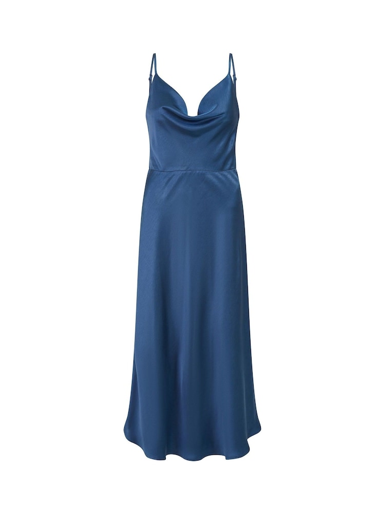 Yumi Blue Satin Cowl Neck Midi Dress - Image 4 of 4