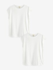 River Island White 100% Cotton 2 Pack Rib Cuff T-Shirt - Image 1 of 8