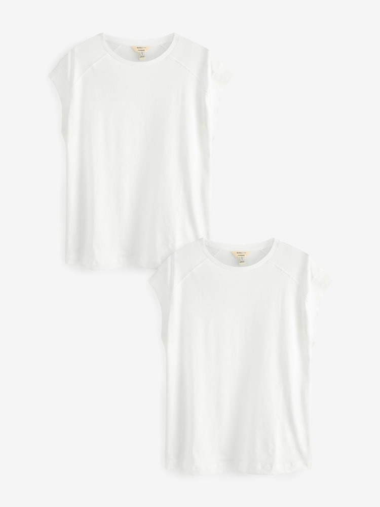 River Island White 100% Cotton 2 Pack Rib Cuff T-Shirt - Image 1 of 8