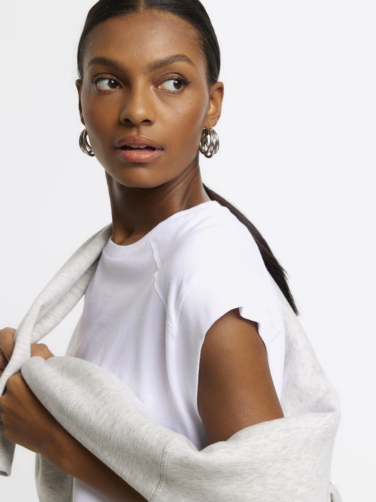 River Island White 100% Cotton 2 Pack Rib Cuff T-Shirt - Image 8 of 8