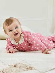 JoJo Maman Bébé Rose Pink Pretty Printed Collar Sleepsuit - Image 1 of 6