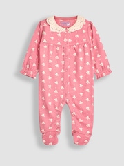 JoJo Maman Bébé Rose Pink Pretty Printed Collar Sleepsuit - Image 4 of 6