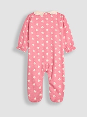 JoJo Maman Bébé Rose Pink Pretty Printed Collar Sleepsuit - Image 5 of 6