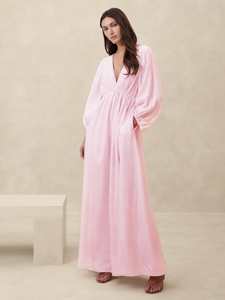 Banana Republic Pink Silk Habotai Backless Maxi Dress - Image 1 of 2