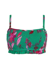 Pour Moi Green & Pink Multi Free Spirit Strapless Shirred Bandeau Underwired Bikini Top - Image 3 of 4
