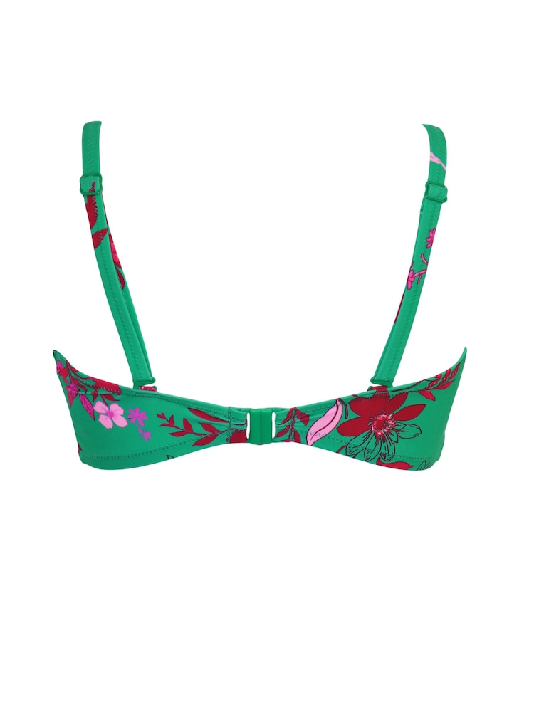 Pour Moi Green & Pink Multi Free Spirit Strapless Shirred Bandeau Underwired Bikini Top - Image 4 of 4