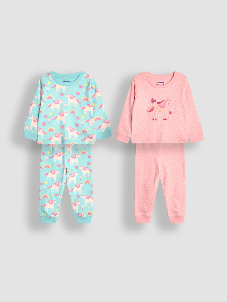 JoJo Maman Bébé Pink Unicorn Pyjamas 2 Pack - Image 1 of 9