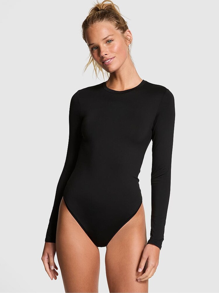 Victoria's Secret PINK Black Long Sleeve Soft Stretch Bodysuit - Image 1 of 3