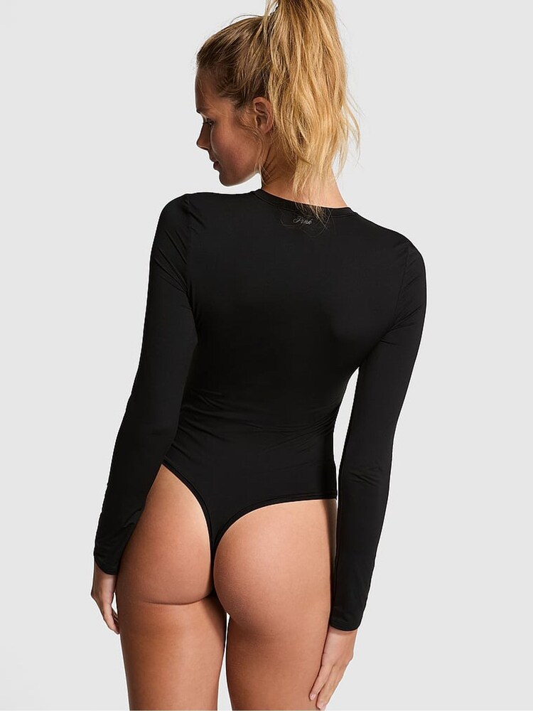 Victoria's Secret PINK Black Long Sleeve Soft Stretch Bodysuit - Image 2 of 3