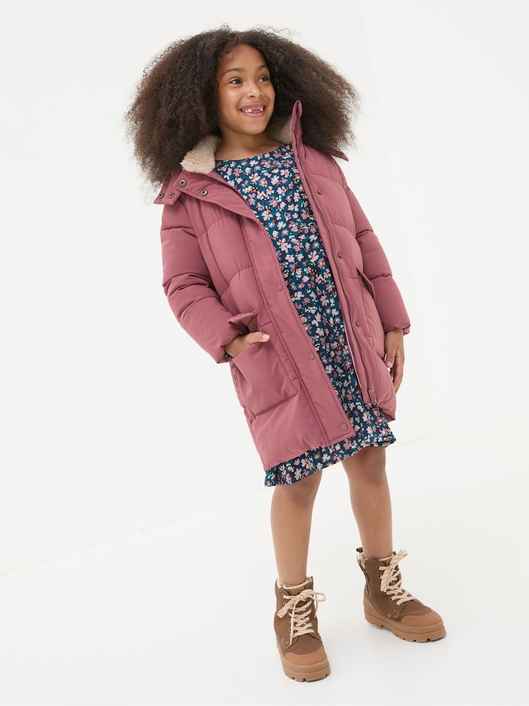 FatFace Letty Rose Pink Longline Padded Jacket - Image 1 of 6
